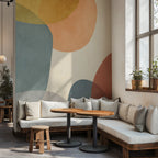 Abstract Shapes Wallpaper : Modern Teal and Terracotta Mural - View 3
