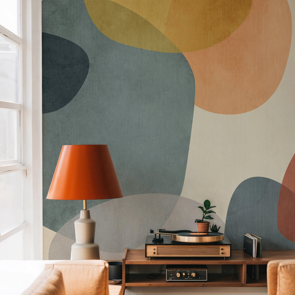 Abstract Shapes Wallpaper : Modern Teal and Terracotta Mural