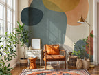 Abstract Shapes Wallpaper : Modern Teal and Terracotta Mural - View 5