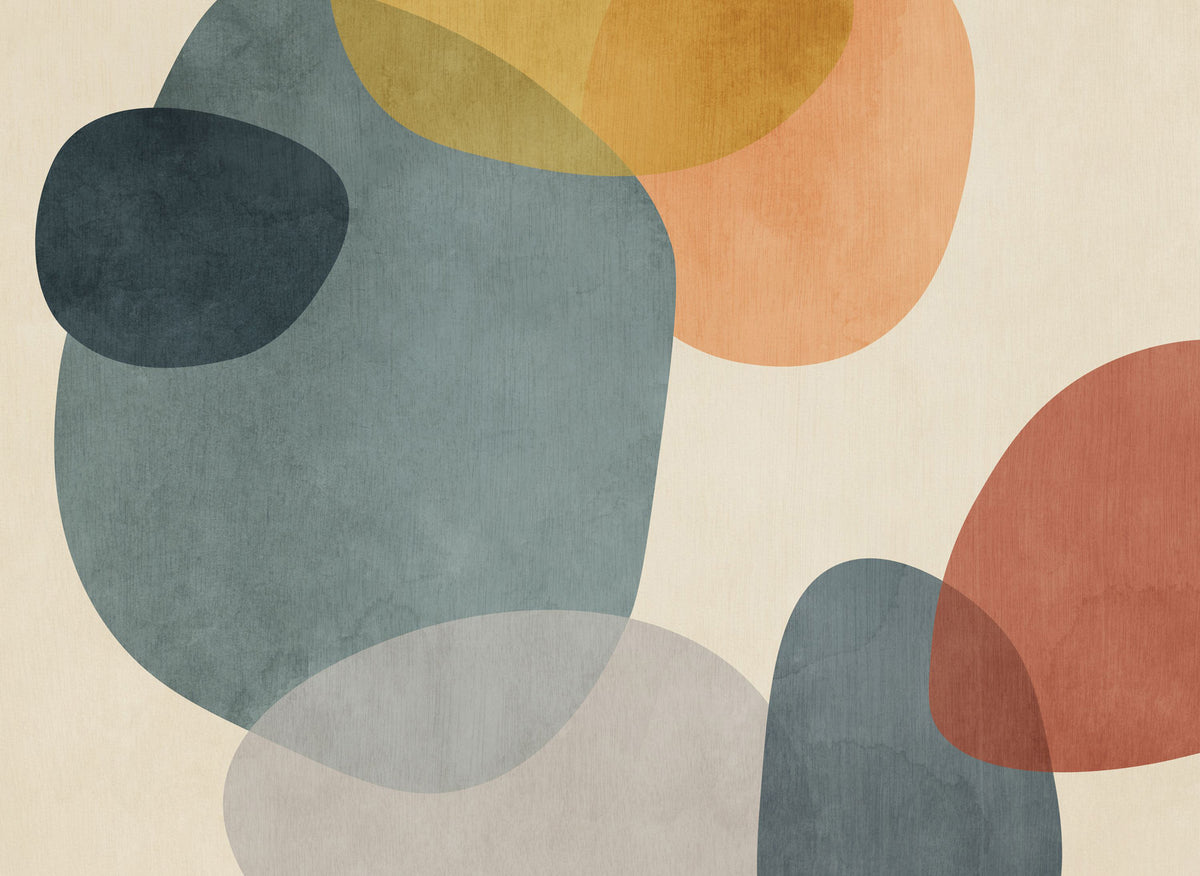 Abstract Shapes Wallpaper : Modern Teal and Terracotta Mural - flat design