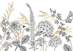 Gold and Black Botanical Wallpaper : Sketch Flower Border Mural - flat design