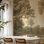 Vintage Forest Landscape Wallpaper : Sepia Woodland Painting Mural - View 4