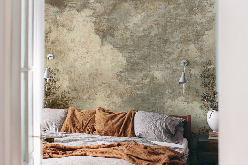 Distressed Cloud Wallpaper : Textured Beige Sky Mural - View 4
