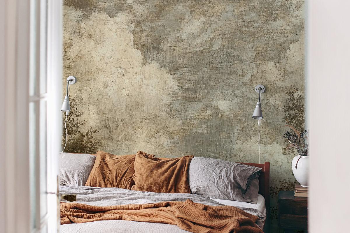 Distressed Cloud Wallpaper : Textured Beige Sky Mural - View 4