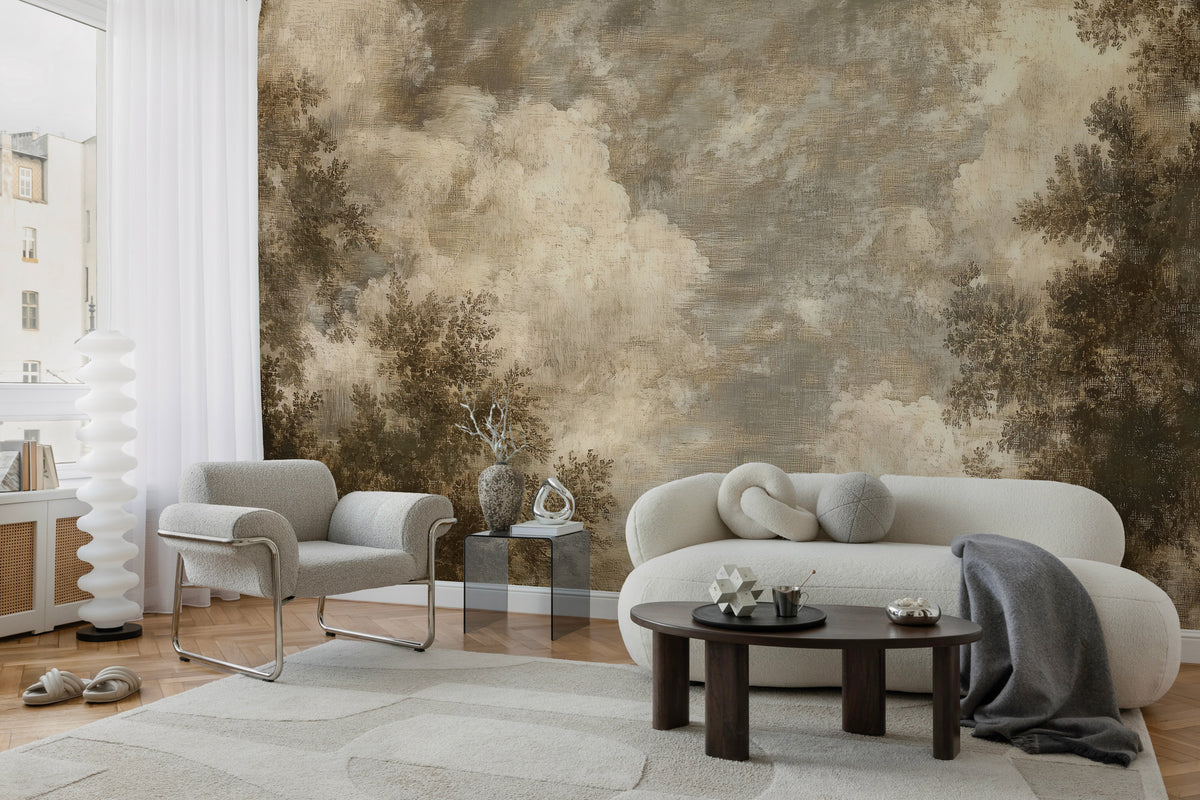 Distressed Cloud Wallpaper : Textured Beige Sky Mural - View 5