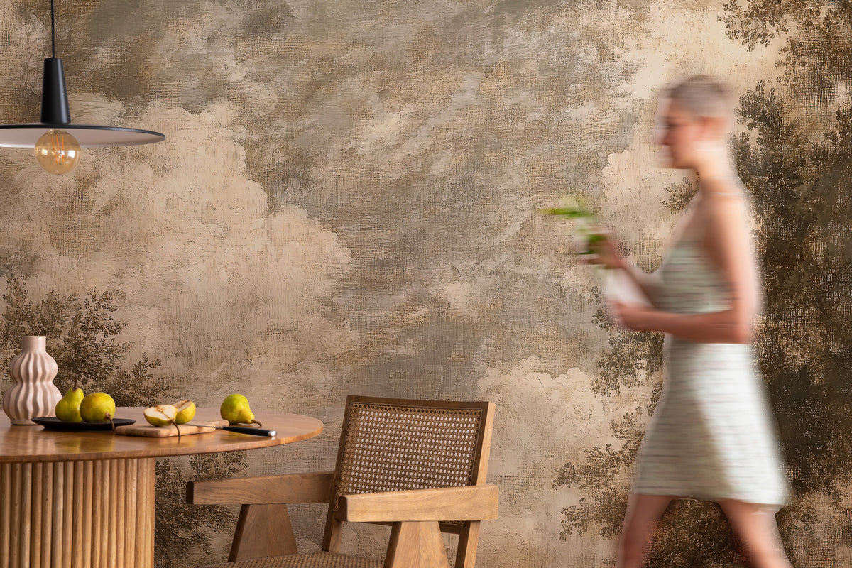 Distressed Cloud Wallpaper : Textured Beige Sky Mural - View 3