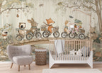 Bicycle Animals Wallpaper : Woodland Picnic Kids Mural - View 4