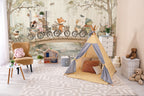 Bicycle Animals Wallpaper : Woodland Picnic Kids Mural - View 2