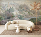 Pastel Village Wallpaper : Bridge and Hillside Houses Mural - View 4