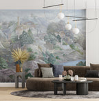 Pastel Village Wallpaper : Bridge and Hillside Houses Mural - View 2