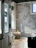 Black and White Landscape Wallpaper : Engraved Village Scenery Mural