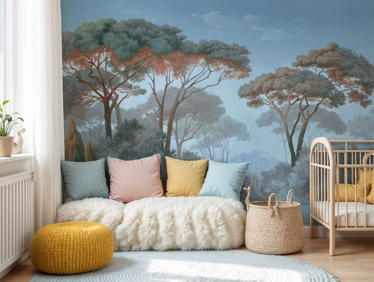 Blue Pine Forest Wallpaper : Vintage Path Landscape Mural - View 5