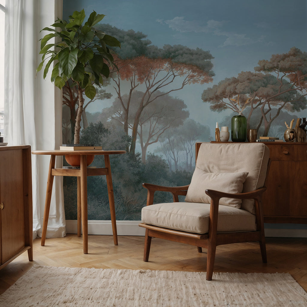 Blue Pine Forest Wallpaper : Vintage Path Landscape Mural