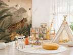Jungle Tiger Wallpaper : Sepia Tropical Wildlife Mural - View 2