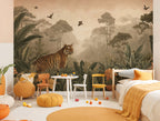 Jungle Tiger Wallpaper : Sepia Tropical Wildlife Mural