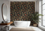 Folk Fish Wallpaper : Colorful Fish Pattern on Black Mural - View 3