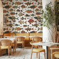 Folk Fish Wallpaper : Colorful Fish Pattern on White Mural