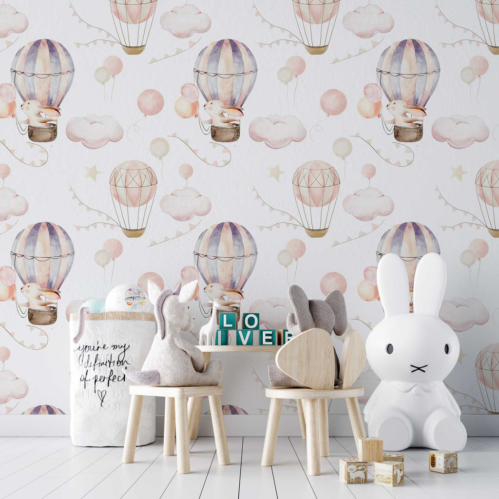 Hot Air Balloon Wallpaper : Bunny Nursery Pattern Mural