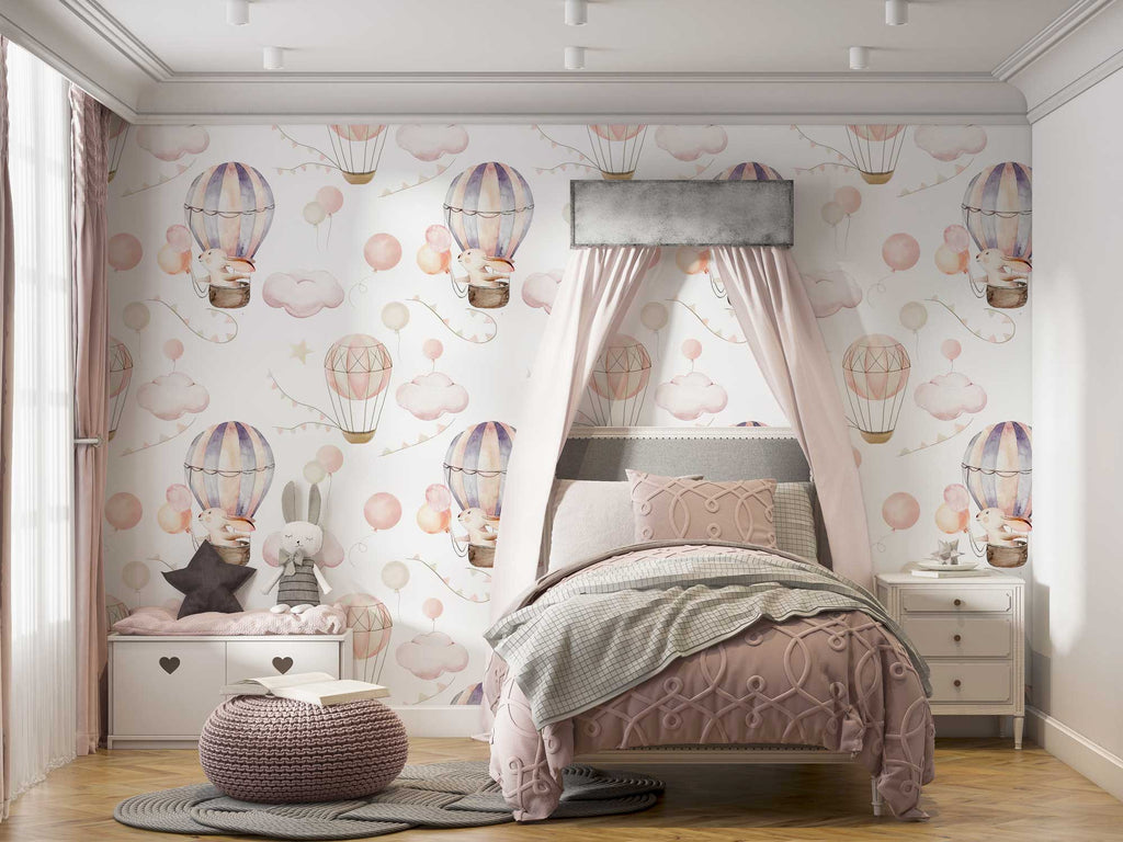 Hot Air Balloon Wallpaper : Bunny Nursery Pattern Mural - View 3