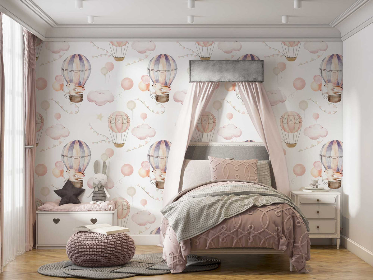 Hot Air Balloon Wallpaper : Bunny Nursery Pattern Mural - View 3