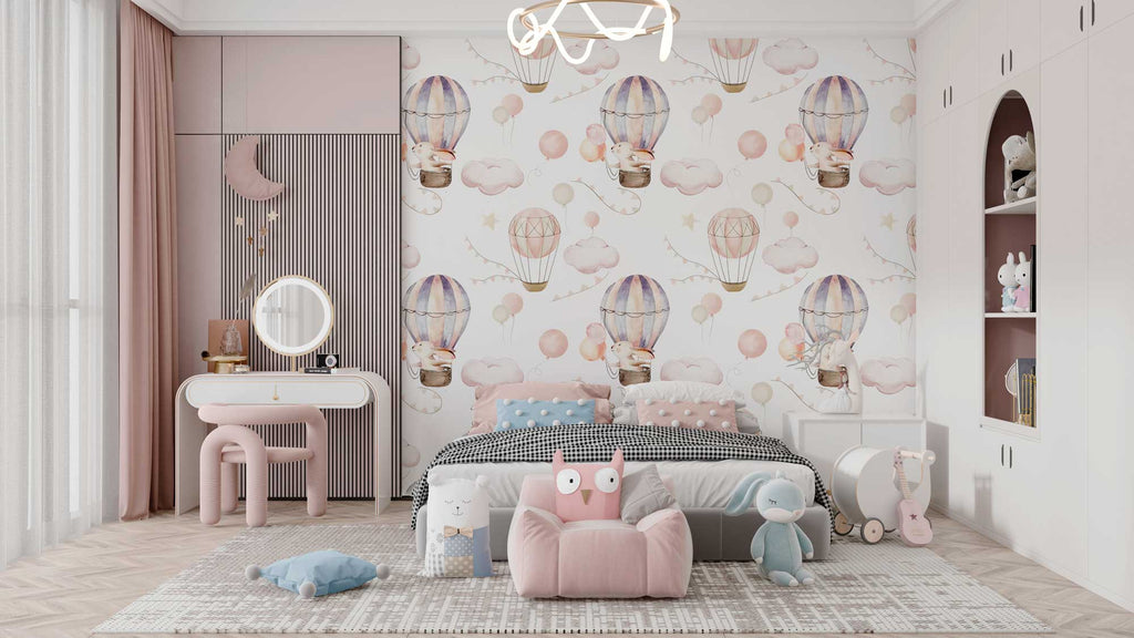 Hot Air Balloon Wallpaper : Bunny Nursery Pattern Mural - View 4