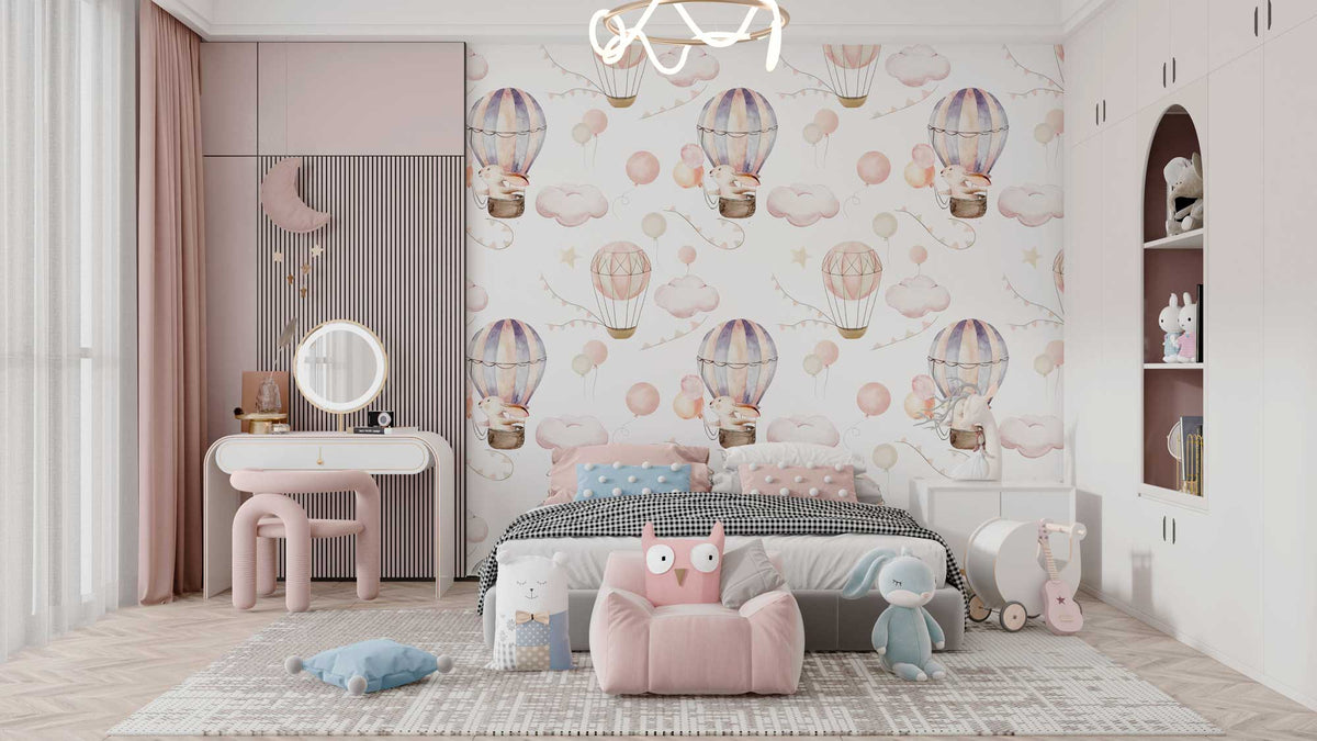 Hot Air Balloon Wallpaper : Bunny Nursery Pattern Mural - View 4