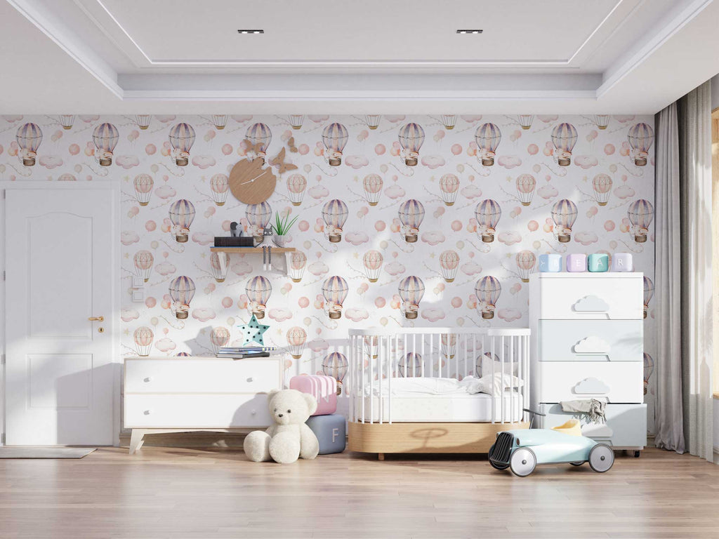 Hot Air Balloon Wallpaper : Bunny Nursery Pattern Mural - View 2