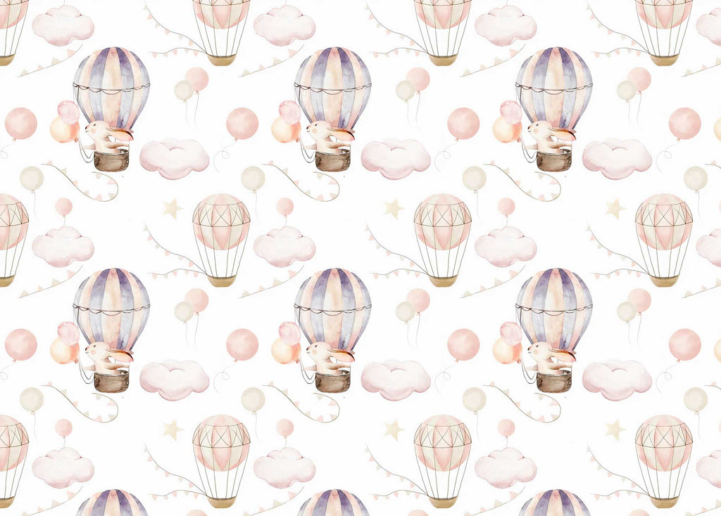 Hot Air Balloon Wallpaper : Bunny Nursery Pattern Mural - flat design