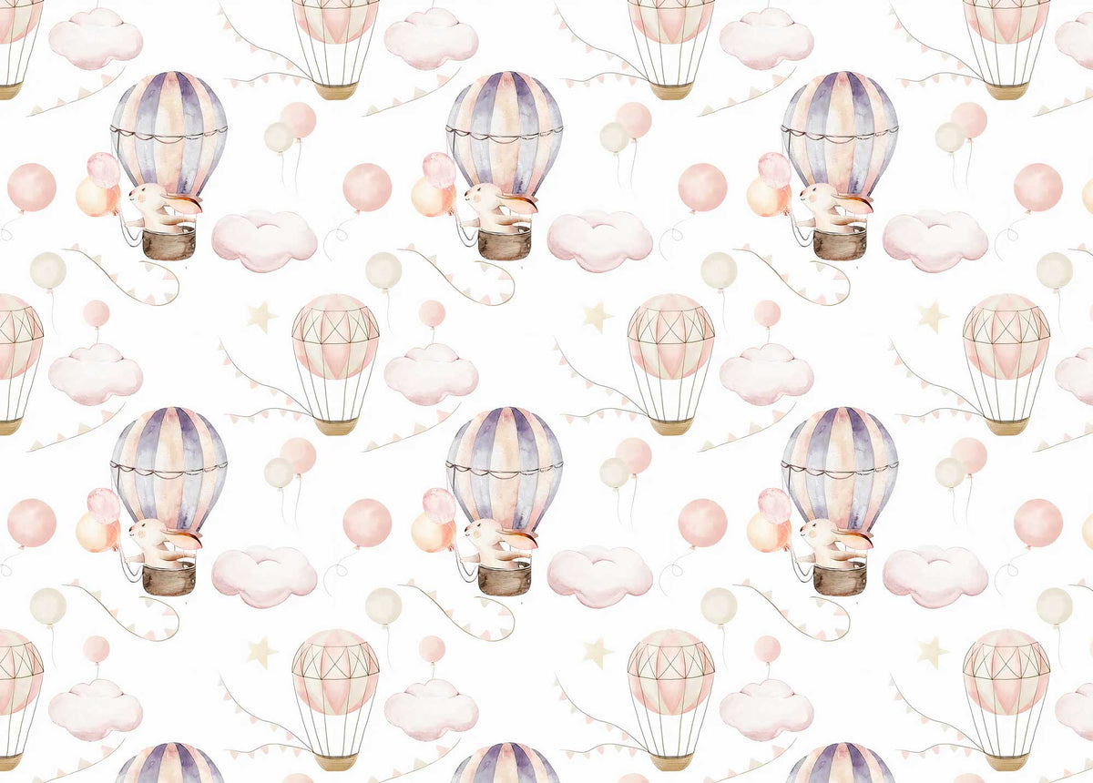 Hot Air Balloon Wallpaper : Bunny Nursery Pattern Mural - flat design