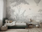 Grey Safari Sketch Wallpaper : Pencil Drawn Kids Wall Mural