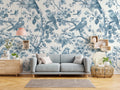 Blue Bird Toile Wallpaper : French Floral Branch Mural