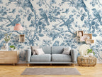 Blue Bird Toile Wallpaper : French Floral Branch Mural