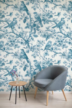 Blue Bird Toile Wallpaper : French Floral Branch Mural - View 2