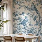Blue Bird Toile Wallpaper : French Floral Branch Mural - View 3