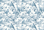 Blue Bird Toile Wallpaper : French Floral Branch Mural - flat design