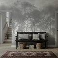 Misty Forest Wallpaper : Charcoal Tree Silhouette Mural
