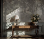 Misty Forest Wallpaper : Charcoal Tree Silhouette Mural - View 4