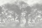 Misty Forest Wallpaper : Charcoal Tree Silhouette Mural - flat design