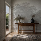 Engraved Forest Wallpaper : Grey Vintage Tree Landscape Mural - View 2