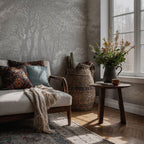 Engraved Forest Wallpaper : Grey Vintage Tree Landscape Mural - View 4