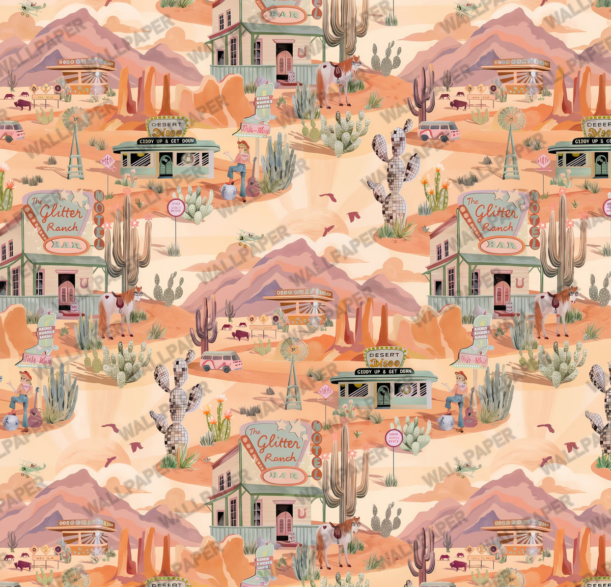 Desert Town Wallpaper : Retro American Roadside Kids Wall Mural - View 2