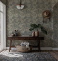 Vintage Tree Wallpaper : Grey Green Woodland Toile Mural