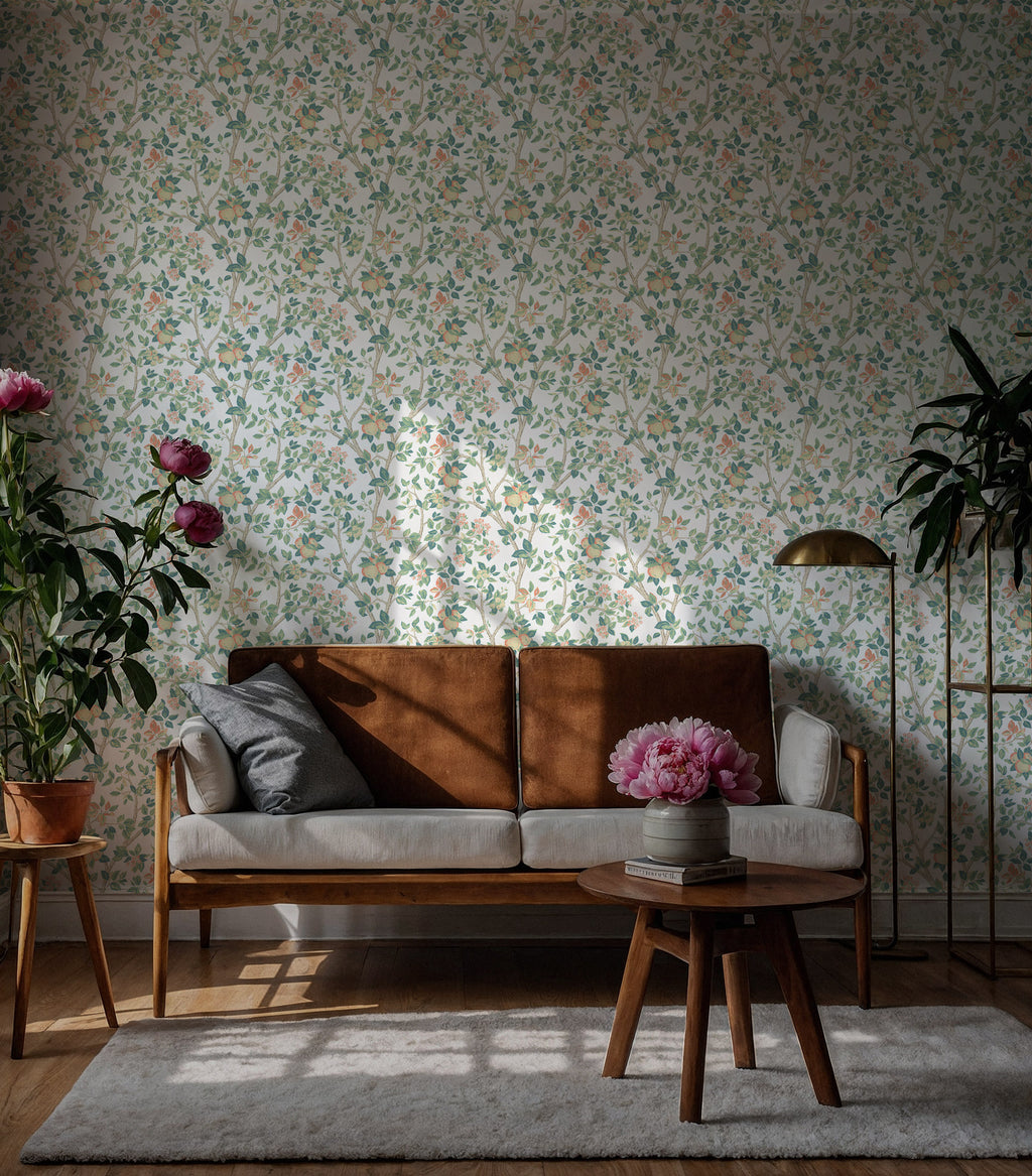 Pastel Spring Branch Wallpaper : Small Floral Pattern Mural