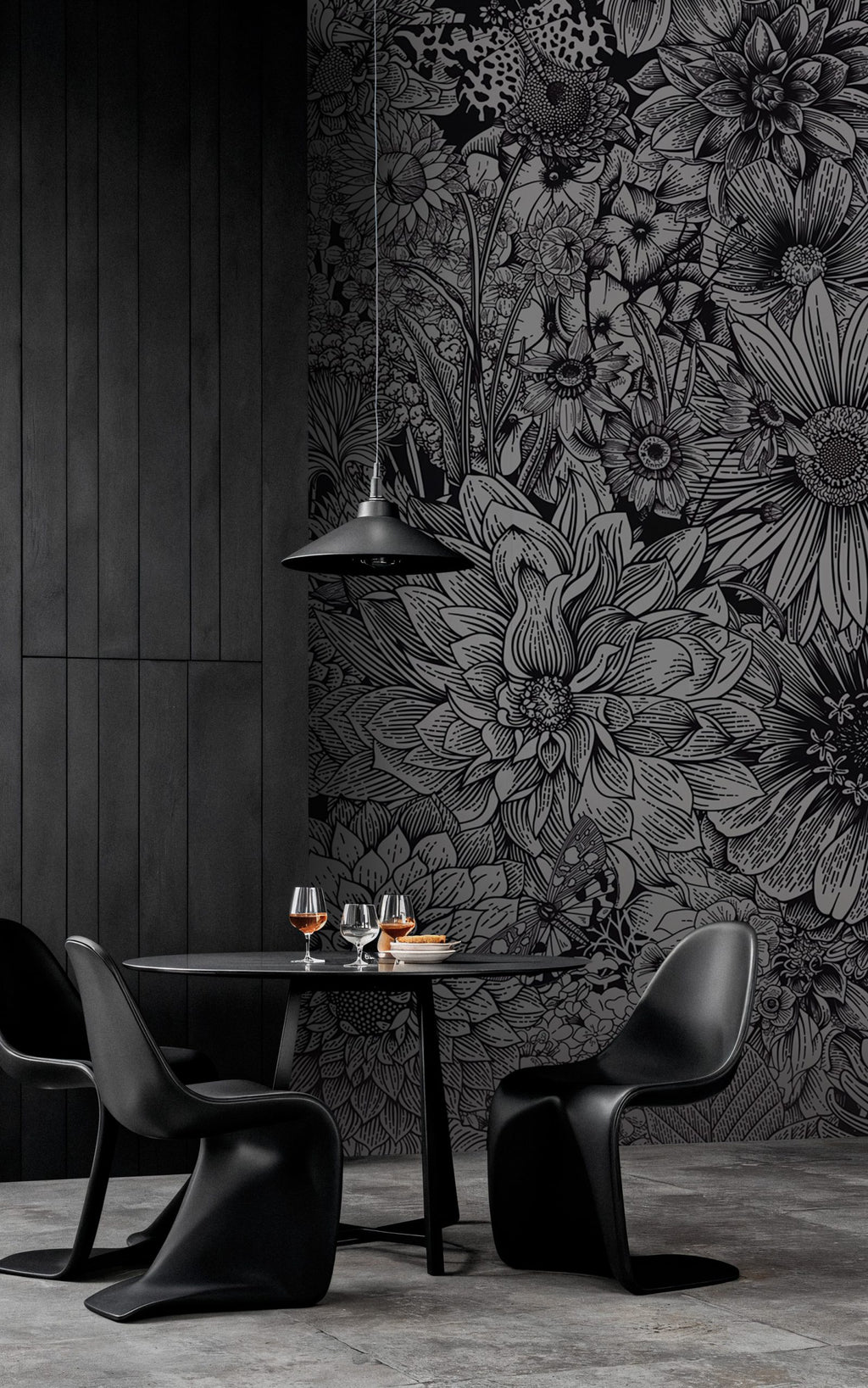 Black and White Flower Wallpaper : Sketch Floral Mural - View 5