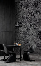 Black and White Flower Wallpaper : Sketch Floral Mural - View 5