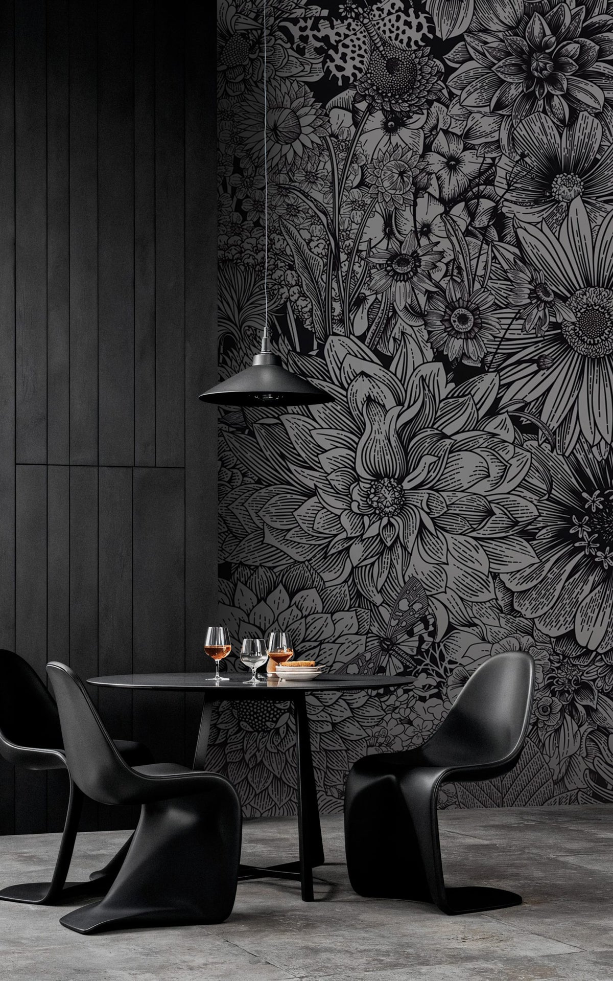 Black and White Flower Wallpaper : Sketch Floral Mural - View 5