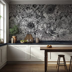 Black and White Flower Wallpaper : Sketch Floral Mural