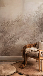 Watercolor Leaves Wallpaper : Soft Taupe Botanical Mural - View 3