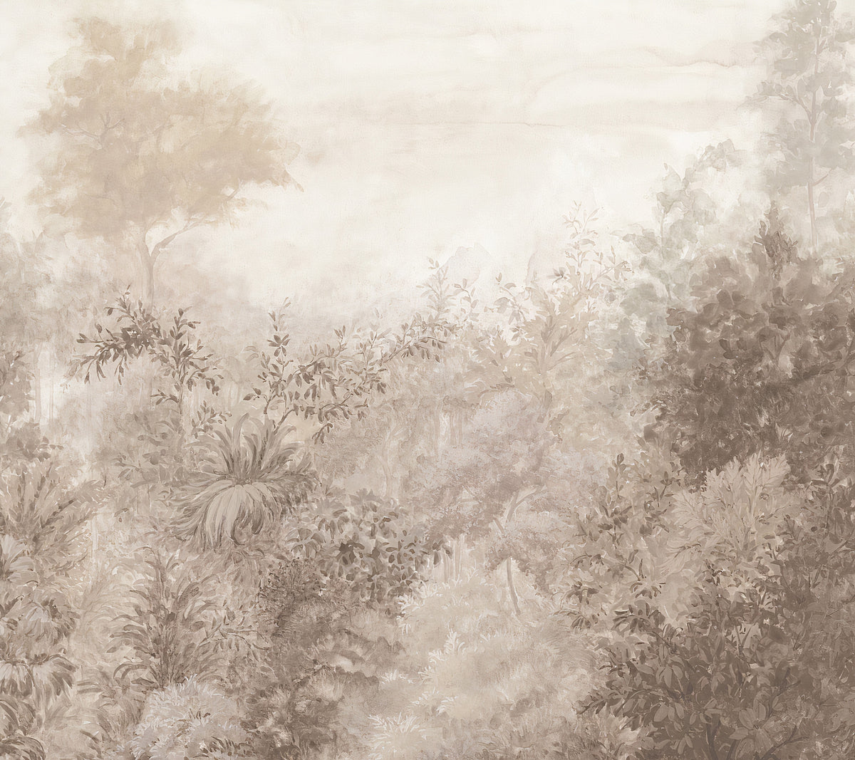 Watercolor Leaves Wallpaper : Soft Taupe Botanical Mural - View 2