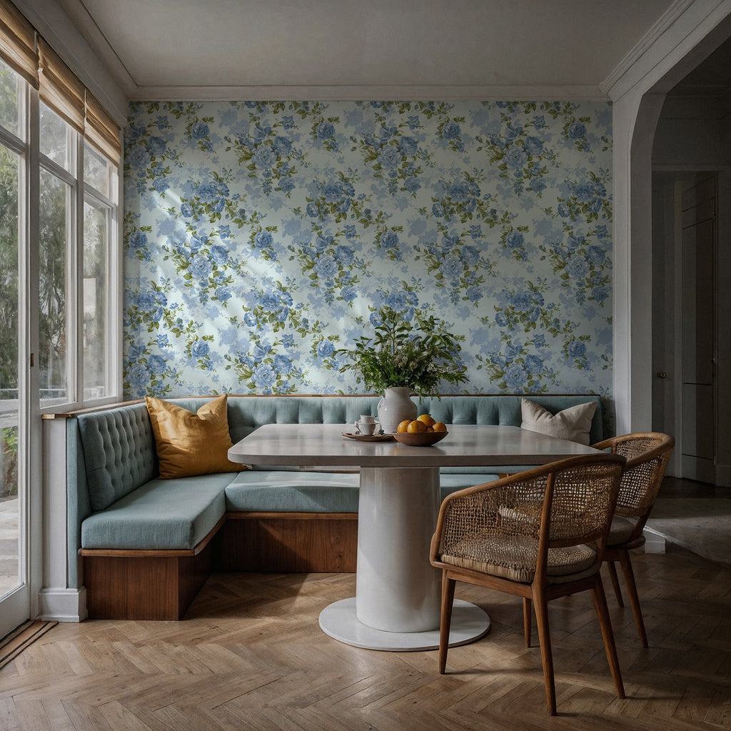 Blue Peony Wallpaper : Endless Blue Flowers Pattern Mural - View 3